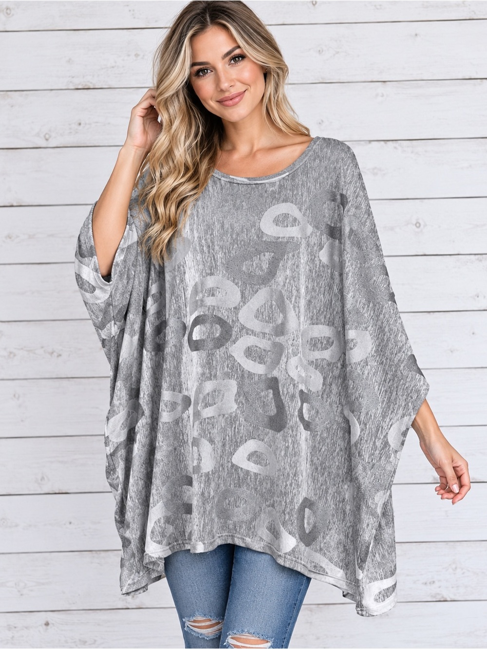 Sacred Threads Abstract Burnout Pattern Oversized Poncho Top - OS